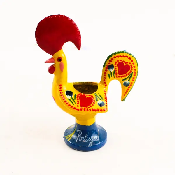 Portugal Good Luck Rooster of Barcelos 4 1/2" Hand Painted Yellow Metal Figurine