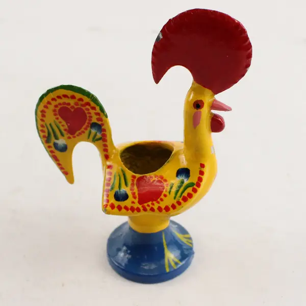 Portugal Good Luck Rooster of Barcelos 4 1/2" Hand Painted Yellow Metal Figurine
