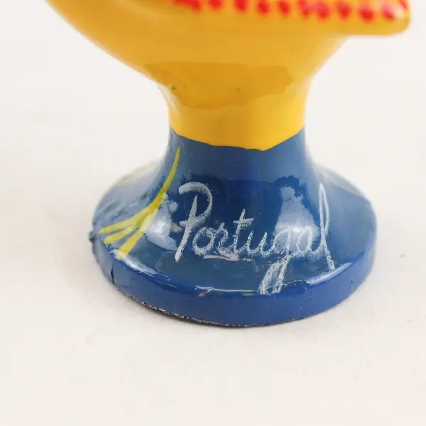 Portugal Good Luck Rooster of Barcelos 4 1/2" Hand Painted Yellow Metal Figurine