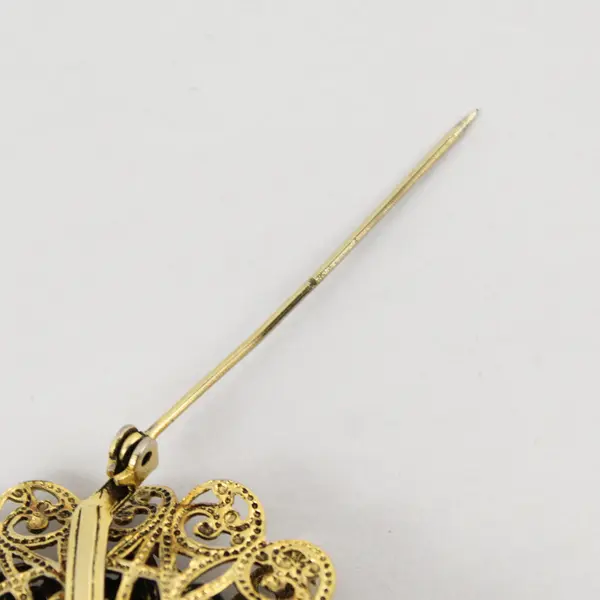 Vintage Gold-Tone Filigree Floral Brooch Faux Jade Stone
