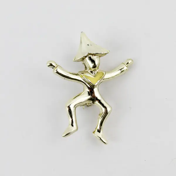 Vintage Girl Scouts Gold-Tone Dancing Brownie Elf Brooch with Yellow Vest