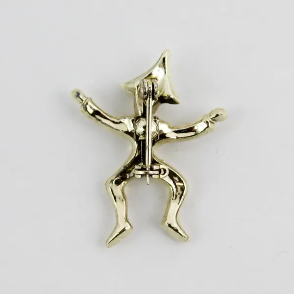 Vintage Girl Scouts Gold-Tone Dancing Brownie Elf Brooch with Yellow Vest
