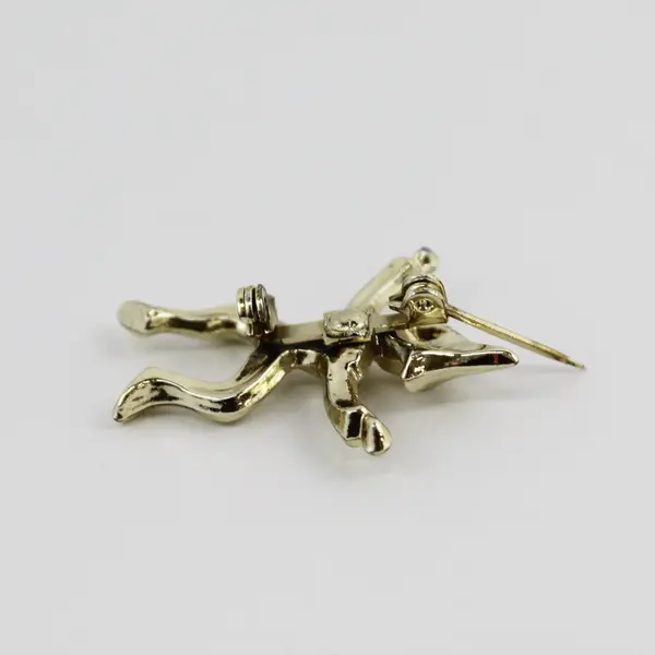 Vintage Girl Scouts Gold-Tone Dancing Brownie Elf Brooch with Yellow Vest