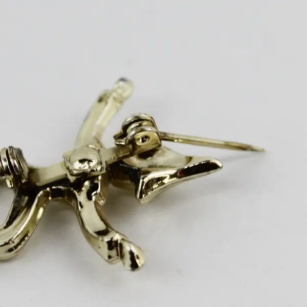 Vintage Girl Scouts Gold-Tone Dancing Brownie Elf Brooch with Yellow Vest
