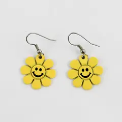 Vintage Yellow Flower Smiley Face Dangle Earrings