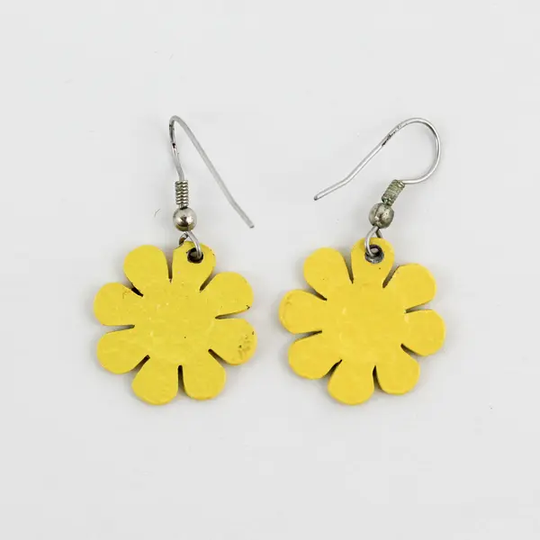 Vintage Yellow Flower Smiley Face Dangle Earrings
