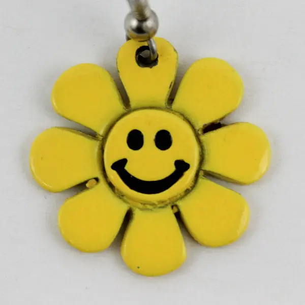 Vintage Yellow Flower Smiley Face Dangle Earrings