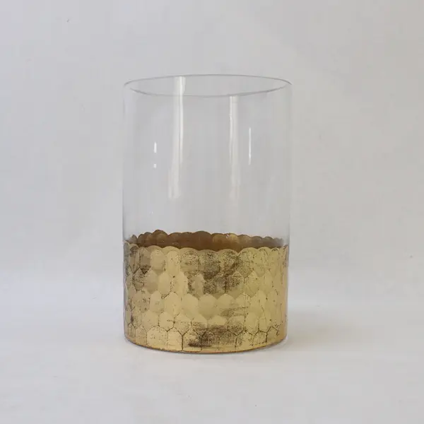 Clear Glass Elsa Vase Textured Gold Metallic Base 6in Small Accent Decor