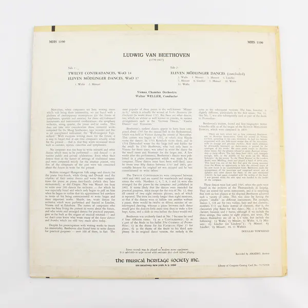 Ludwig van Beethoven - Vienna Chamber Orchestra*, Walter Weller 12" Vinyl Record