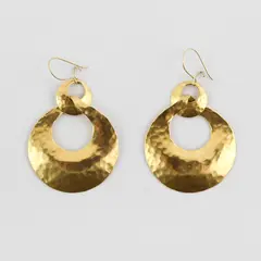 Retro Mod Gold-Tone Hammered Metal Dangle Hoop Earrings