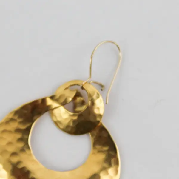 Retro Mod Gold-Tone Hammered Metal Dangle Hoop Earrings
