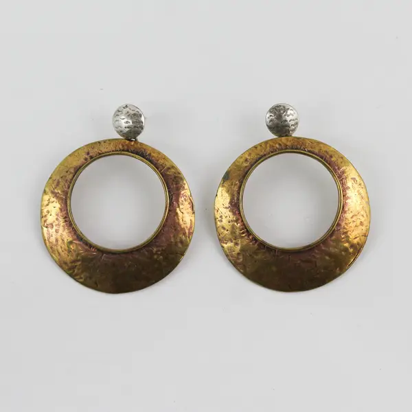 Retro Two-Tone Metal Dangle Hoop Earrings