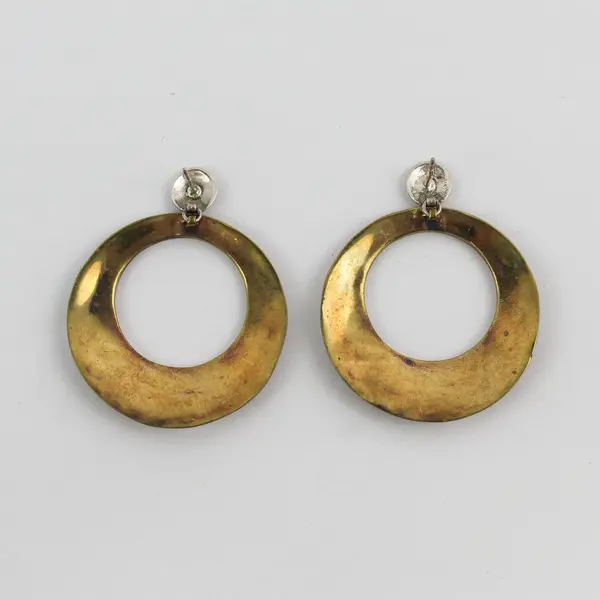 Retro Two-Tone Metal Dangle Hoop Earrings