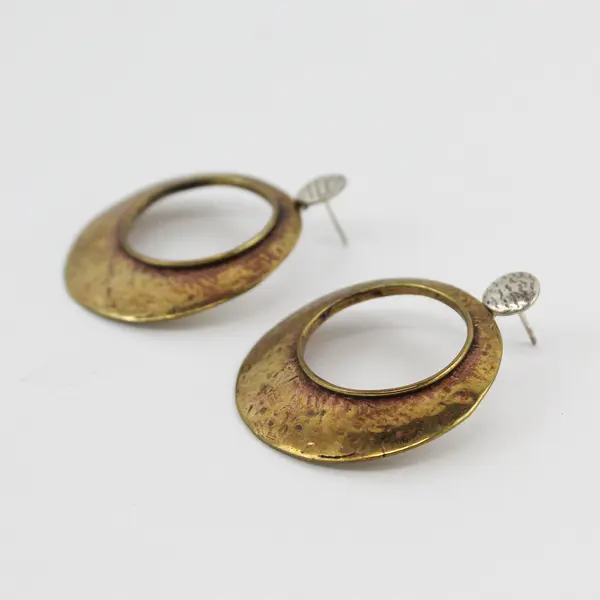Retro Two-Tone Metal Dangle Hoop Earrings