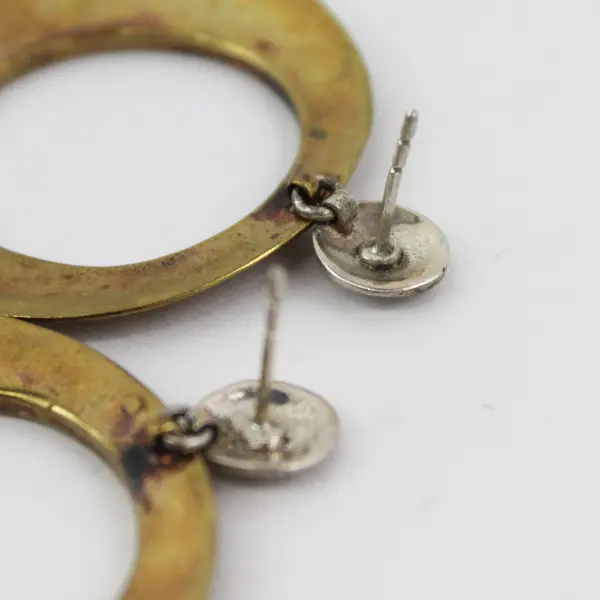 Retro Two-Tone Metal Dangle Hoop Earrings
