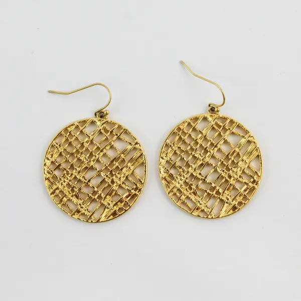 Gold-Tone Metal Circular Criss-Cross Dangle Earrings