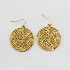 Gold-Tone Metal Circular Criss-Cross Dangle Earrings