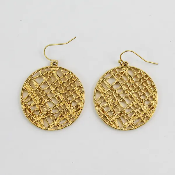 Gold-Tone Metal Circular Criss-Cross Dangle Earrings
