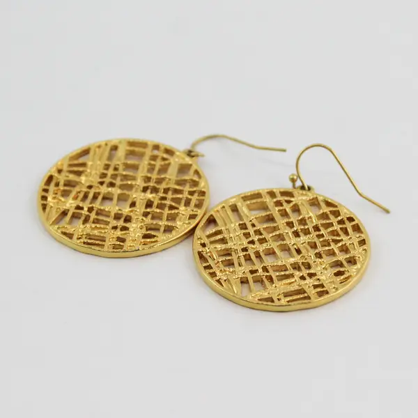 Gold-Tone Metal Circular Criss-Cross Dangle Earrings