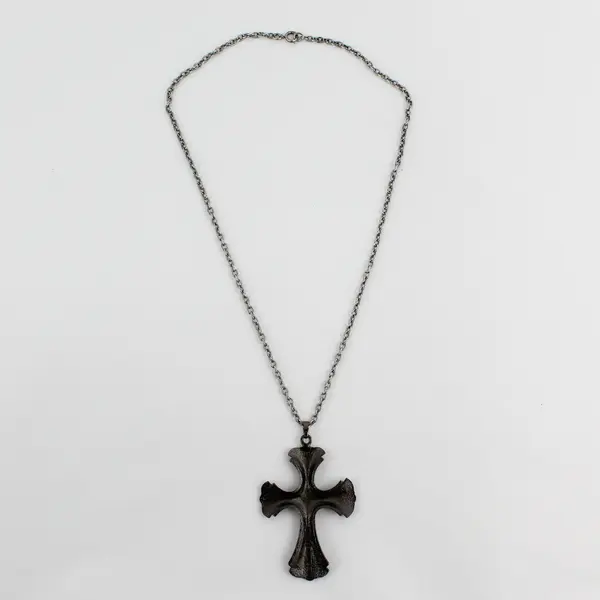 VTG 1976 Sarah Coventry Green Enamel Silver-Tone Cross Pendant Necklace 24.5"