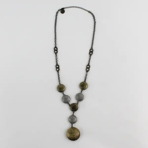 Two-Tone Metal Medallion Necklace 23"