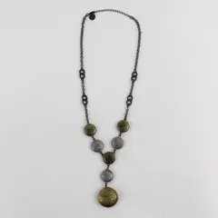 Two-Tone Metal Medallion Necklace 23"