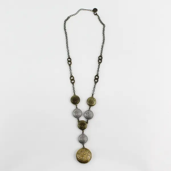 Two-Tone Metal Medallion Necklace 23"