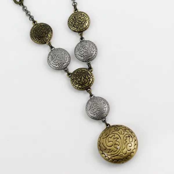 Two-Tone Metal Medallion Necklace 23"