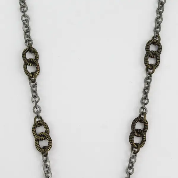 Two-Tone Metal Medallion Necklace 23"
