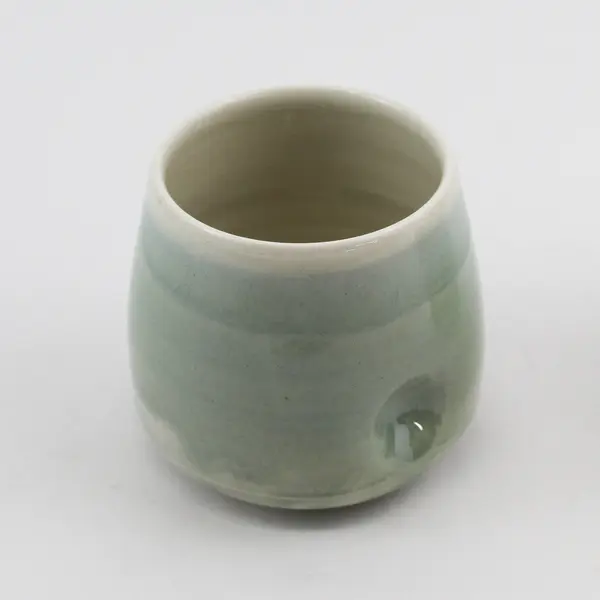 Set Of 2 Handmade Green Ceramic Mugs With Thumb Indents Signed B