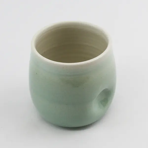 Set Of 2 Handmade Green Ceramic Mugs With Thumb Indents Signed B