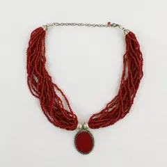Vintage Multi-Strand Red-Orange Seed Bead Pendant Necklace 19"