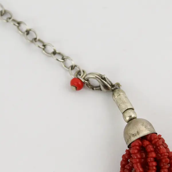 Vintage Multi-Strand Red-Orange Seed Bead Pendant Necklace 19"