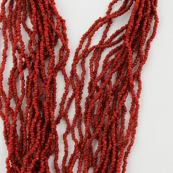 Vintage Multi-Strand Red-Orange Seed Bead Pendant Necklace 19"