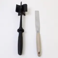 Lot of 2 Utensils - Ground Meat Masher & Vintage Flint Arrowhead Icing Spatula