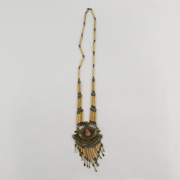 Vintage Brass-Tone Wire Work Necklace Jasper Stone 22.5"