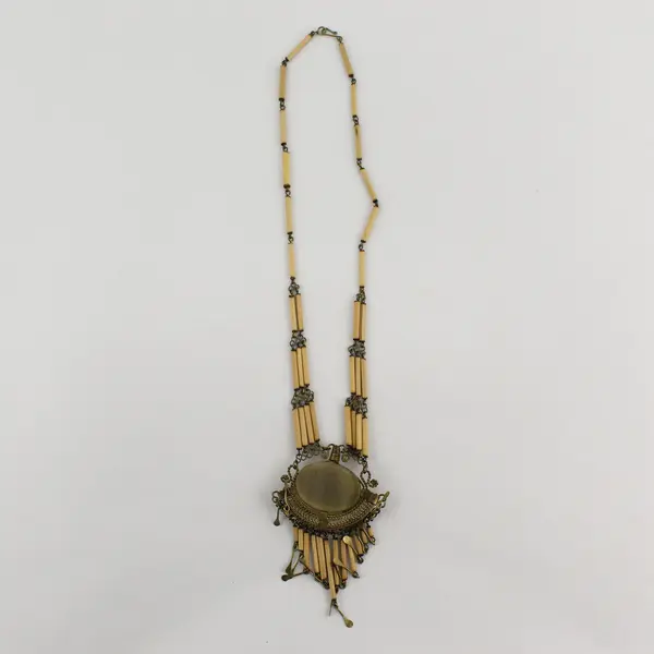 Vintage Brass-Tone Wire Work Necklace Jasper Stone 22.5"