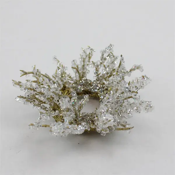 Set of 4 Silver Glitter Beaded Candle Wreaths 8in Tabletop Decor