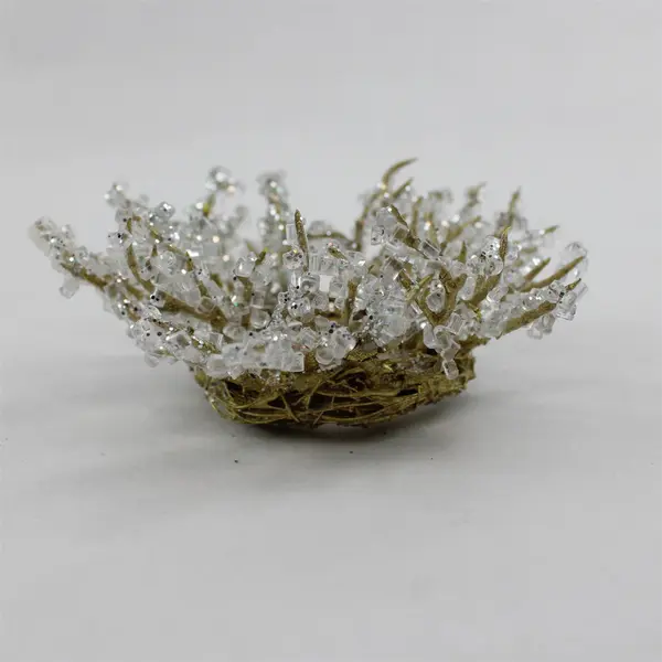 Set of 4 Silver Glitter Beaded Candle Wreaths 8in Tabletop Decor