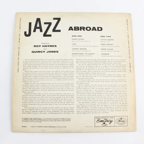 Jazz Abroad Featuring Roy Haynes and Quincy Jones 12" Vinyl Record
