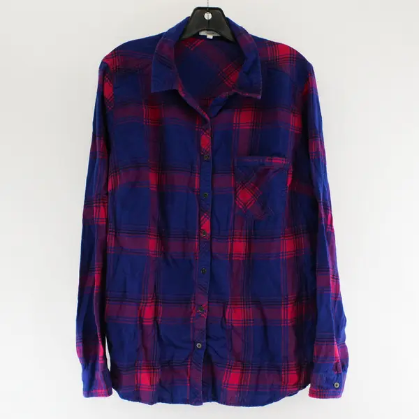 Maurices Blue and Pink Plaid Long-Sleeved Button-Up Women's Size 2