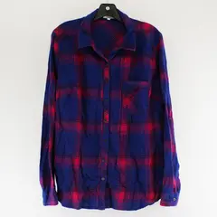 Maurices Blue and Pink Plaid Long-Sleeved Button-Up Women's Size 2