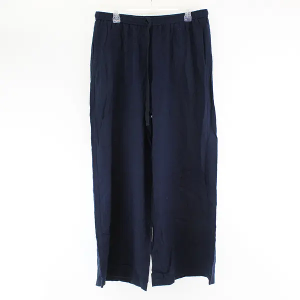 Max Studio Solid Navy Blue Color Straight Leg Pants Linen/Rayon Women's Size XL