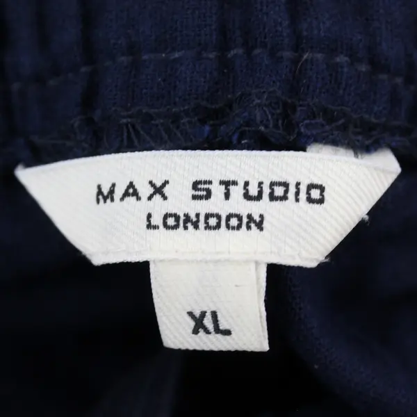 Max Studio Solid Navy Blue Color Straight Leg Pants Linen/Rayon Women's Size XL