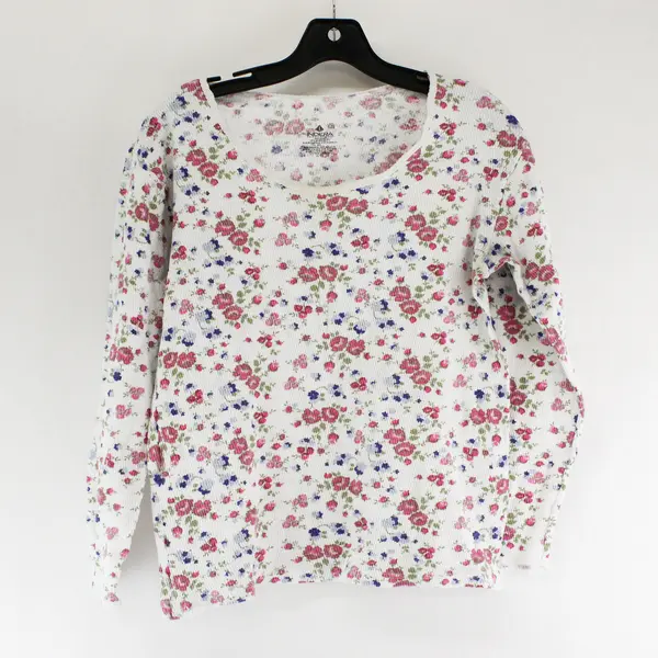 Indera Pink and Blue Floral Pattern White Long-Sleeved Shirt Women's 2XL