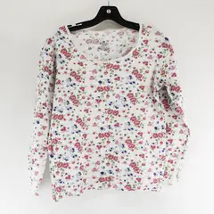 Indera Pink and Blue Floral Pattern White Long-Sleeved Shirt Women's 2XL