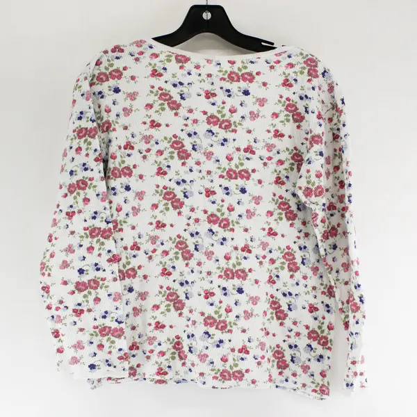 Indera Pink and Blue Floral Pattern White Long-Sleeved Shirt Women's 2XL
