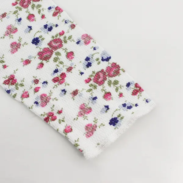 Indera Pink and Blue Floral Pattern White Long-Sleeved Shirt Women's 2XL