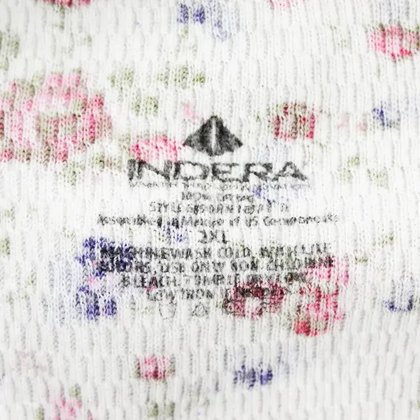 Indera Pink and Blue Floral Pattern White Long-Sleeved Shirt Women's 2XL