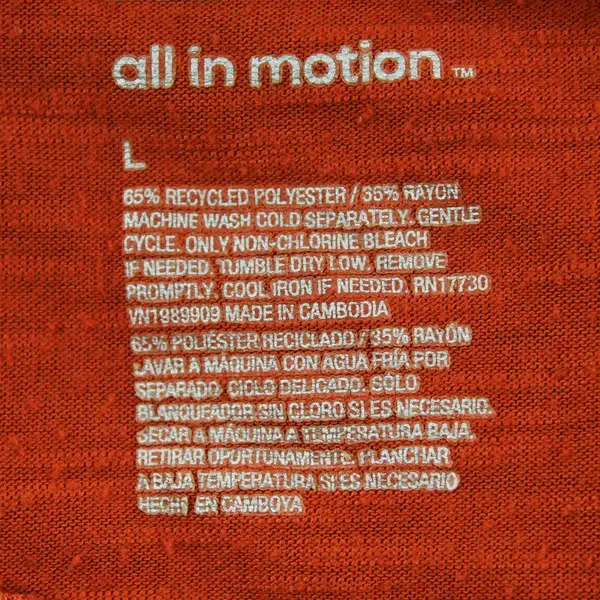 All In Motion Orange Sleeveless Activewear Top/Shirt Open Back Women's Size L